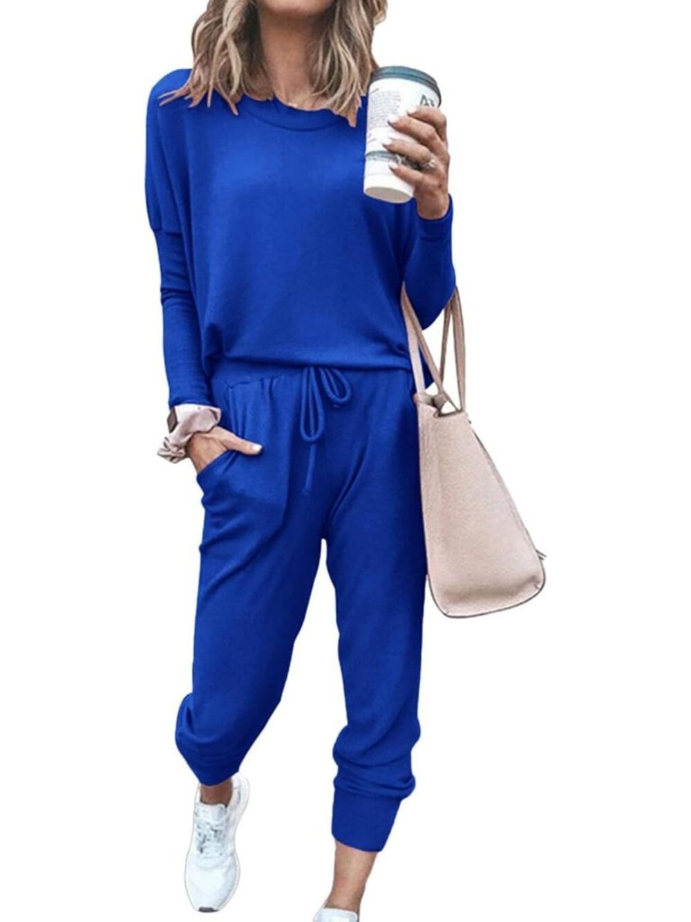 Women's 2 Piece Sets Blue Sweatsuits Casual Long Sleeve Sweatpants Fall